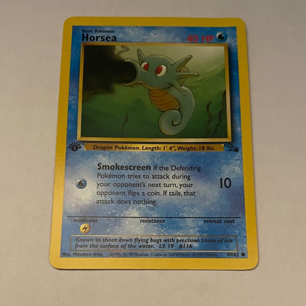 1st Edition Horsea Pokémon 1999 Fossil Card Original Base Set